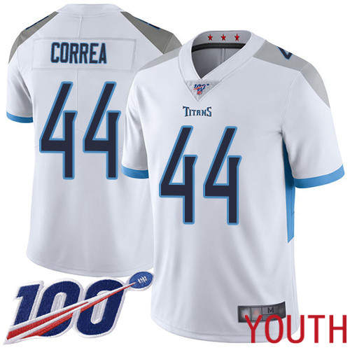 Tennessee Titans Limited White Youth Kamalei Correa Road Jersey NFL Football #44 100th Season Vapor Untouchable